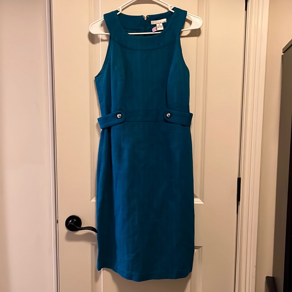 Lucy & Laurel Blue Midi Dress with Button Detail